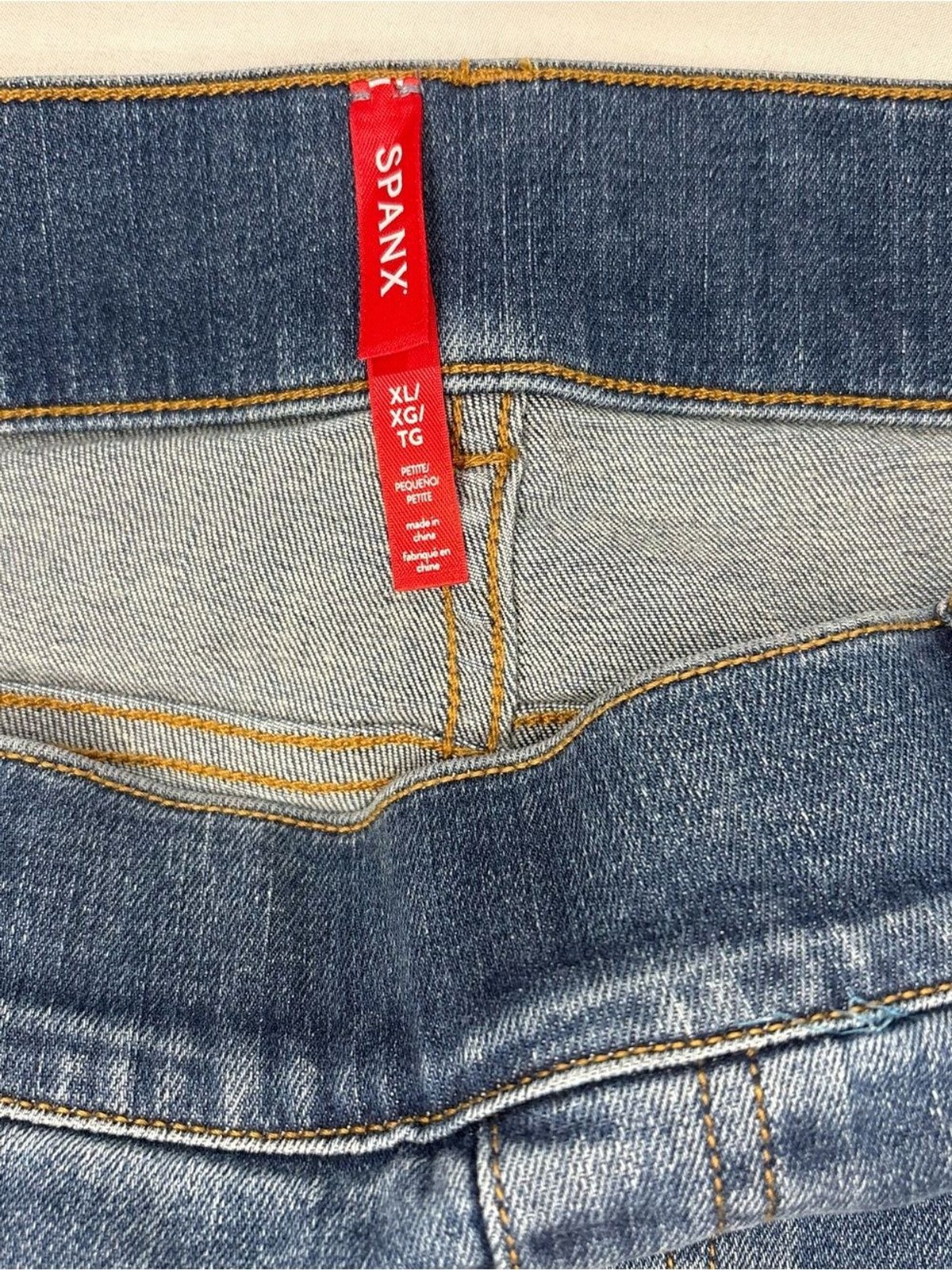Spanx straight leg ankle jeans pull on vintage indigo small tummy control
