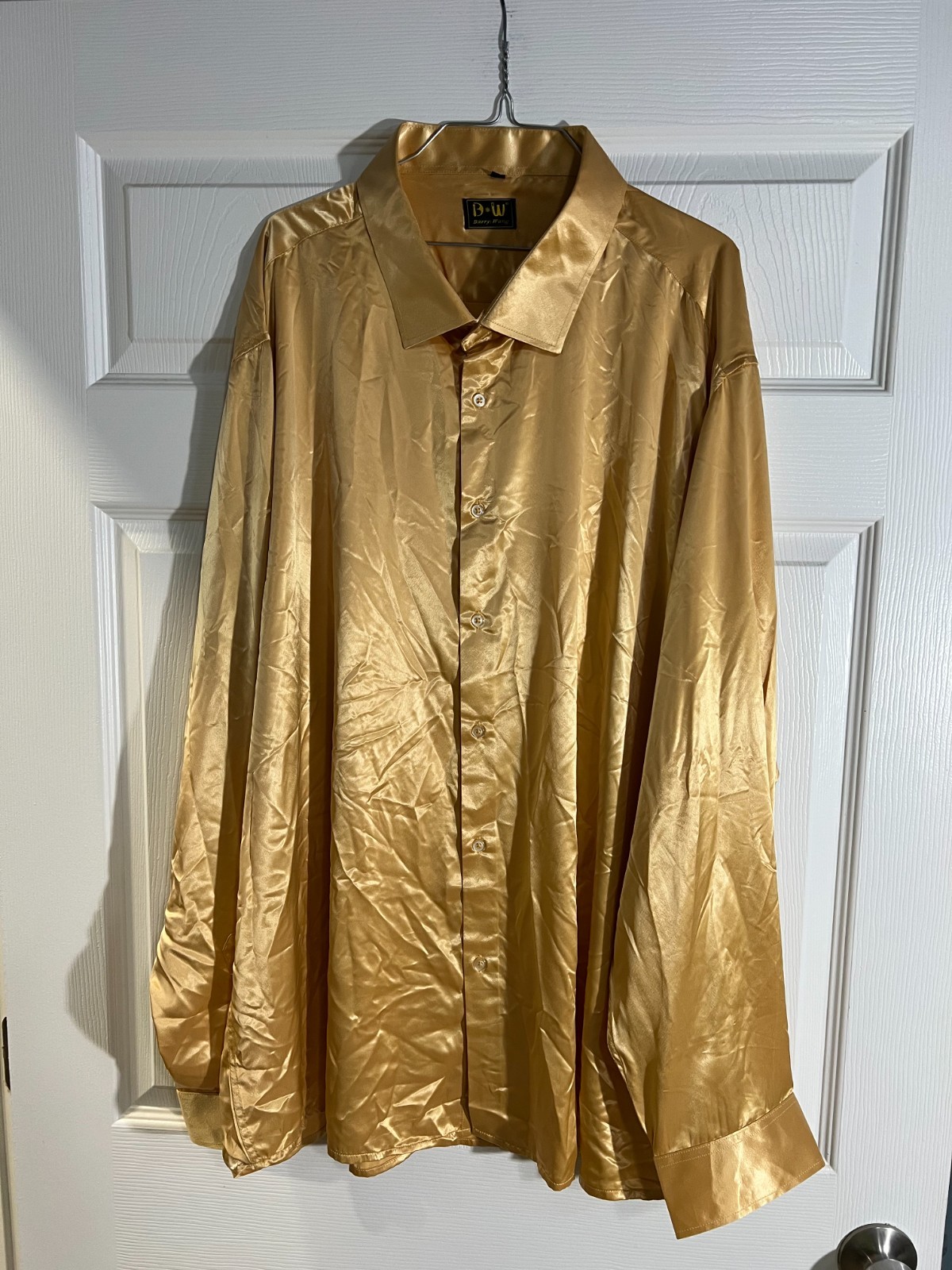 BARRY WANG MENS LONG SLEEVE SILK BUTTON UP SHIRT 4XL