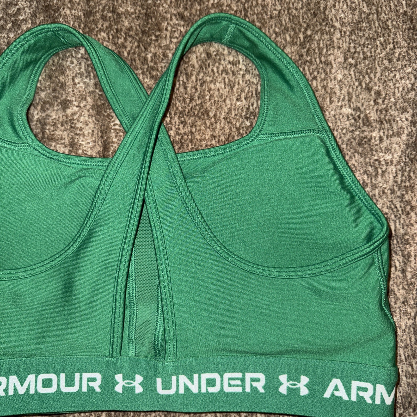 Pre Owned Green White Under Armour Compression Crossback Sports Bra Large L