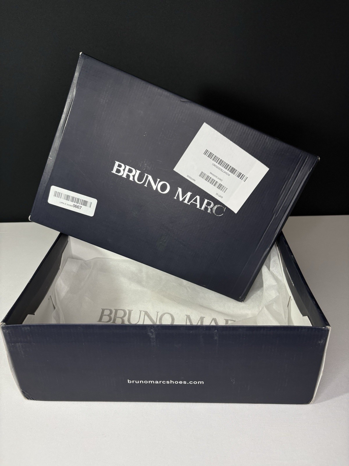 Box Only Bruno Marc Men’s Tan Leather Oxford Dress Shoes Logo Accent US 10.5 M