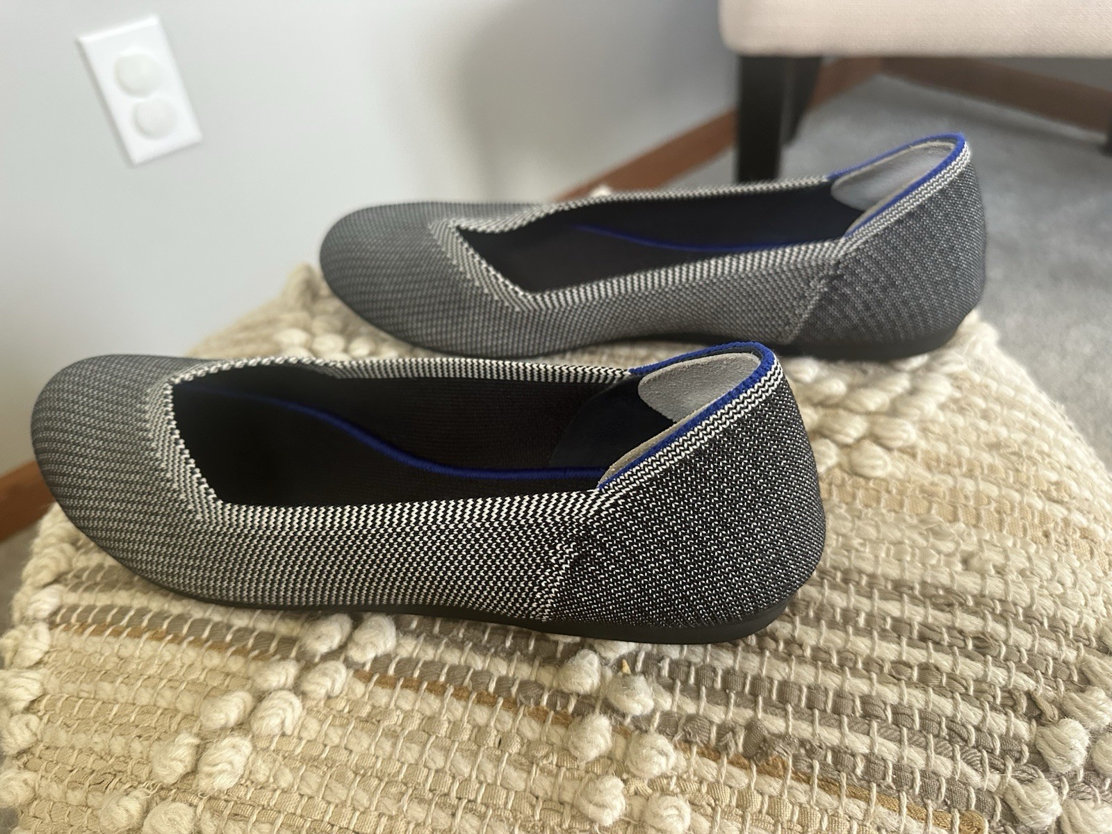 Rothys Black White Houndstooth The Daily Flat Sz 8.5 Washable Ballet Flats