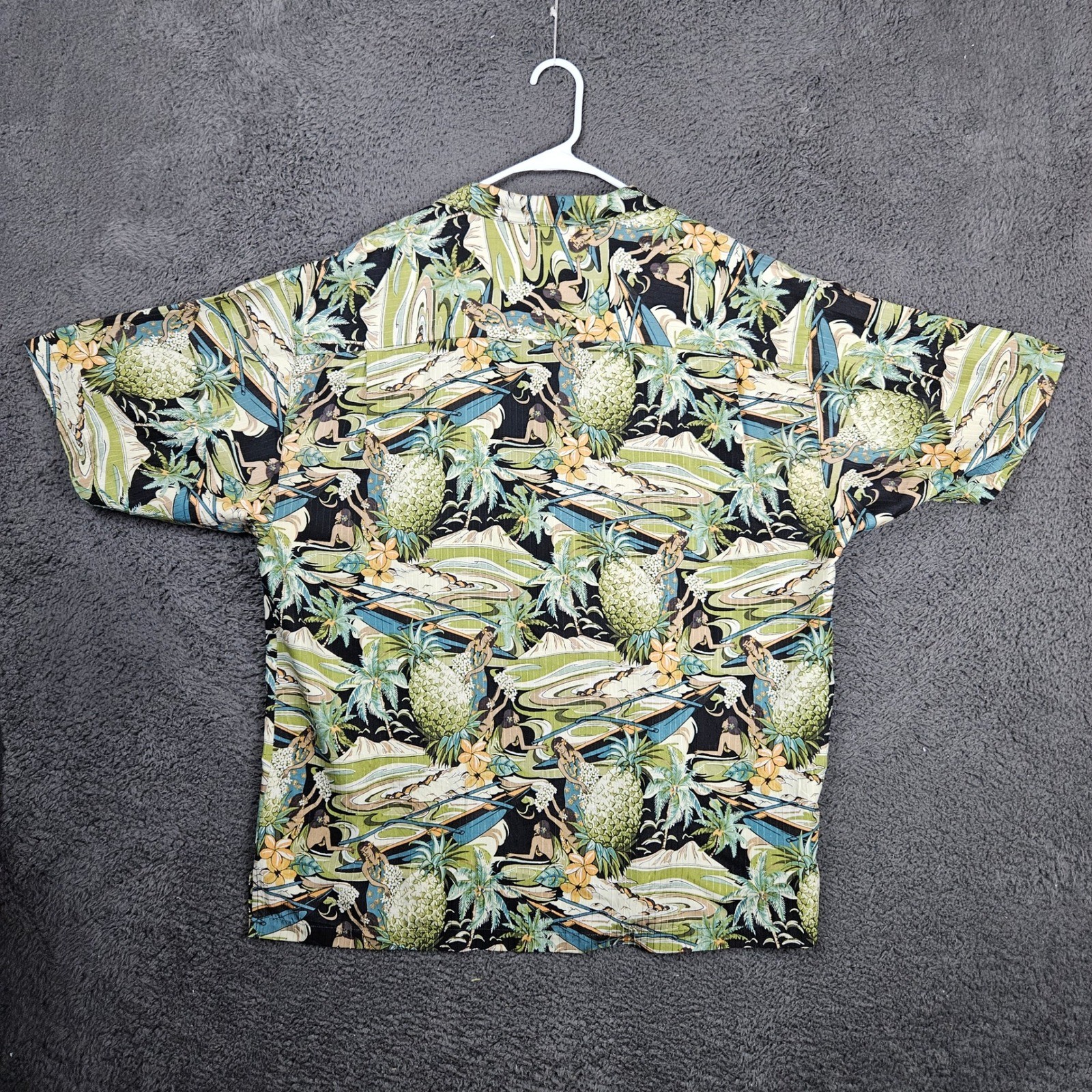 Tommy Bahama Mens XL Silk Cotton Hula Girl Pineapple Tropical Camp Shirt Green