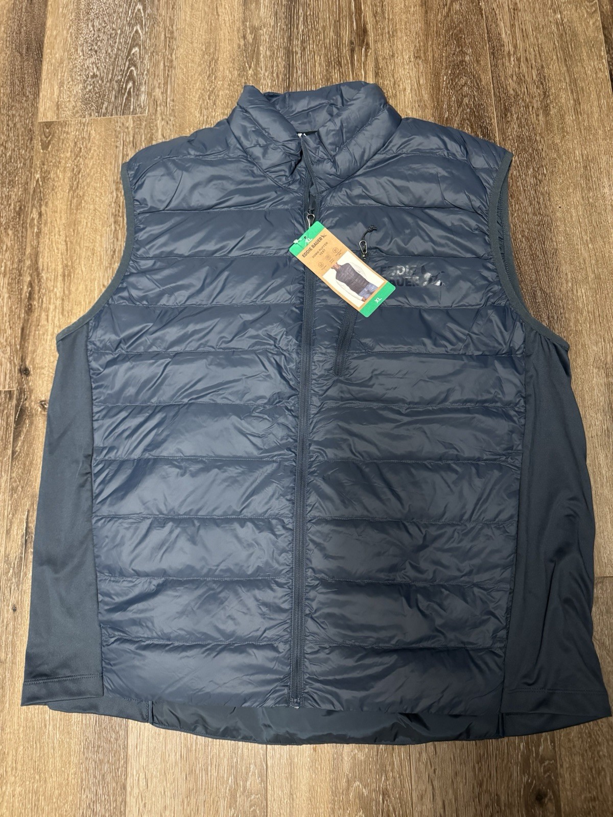 NWT XL Eddie Bauer 550 Down Puffer Vest Mens Storm Repel Blue Full Zip