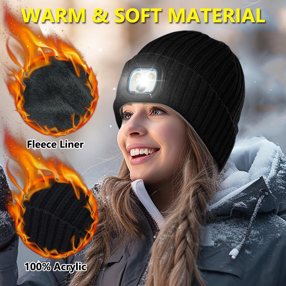 Winter LED Beanie Hat Warm Rechargeable Knit Cap Gift for Men Women Boys Girls