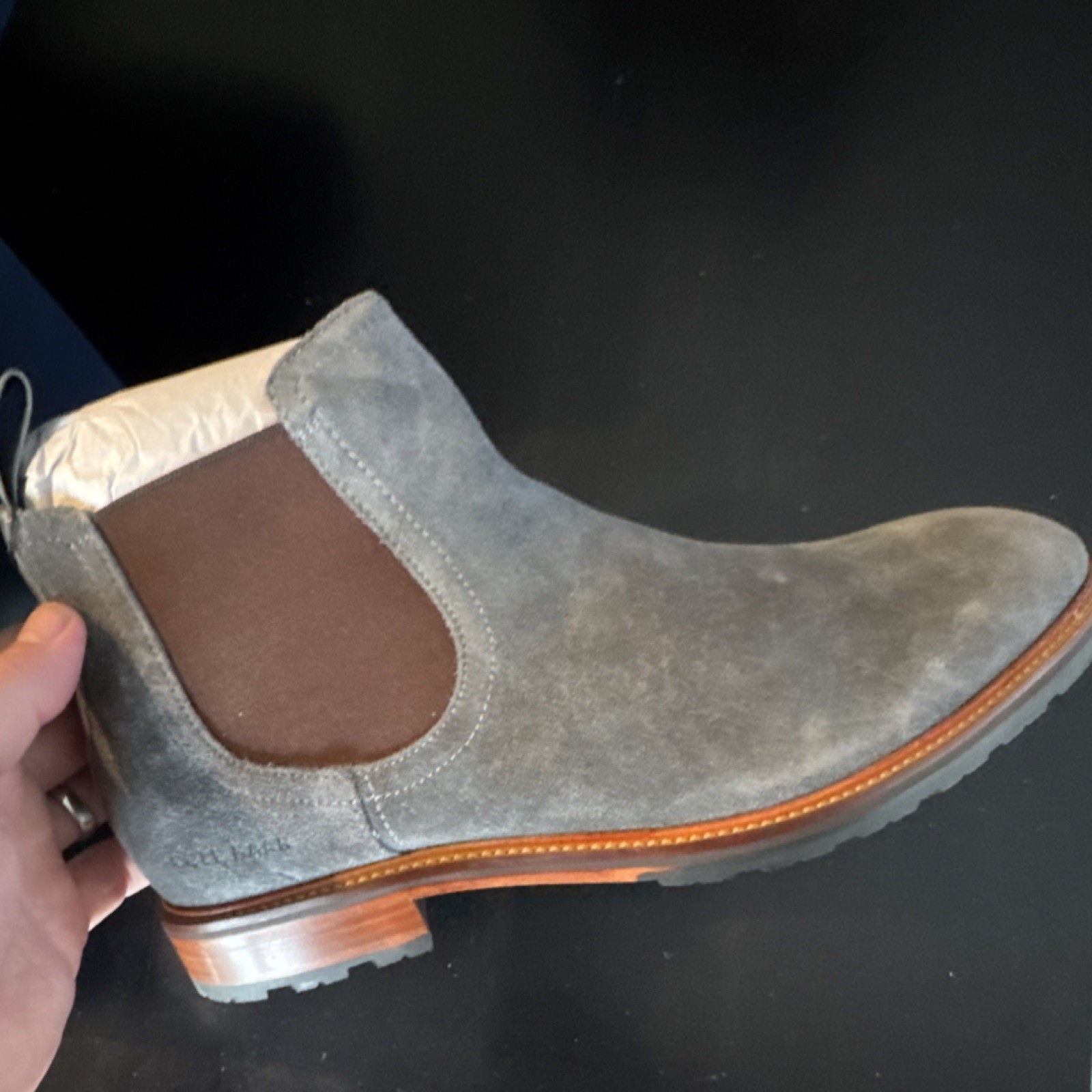 Cole Haan Chelsea Boots Water Resistant Suede Gray Elastic Gore Men’s Size 10