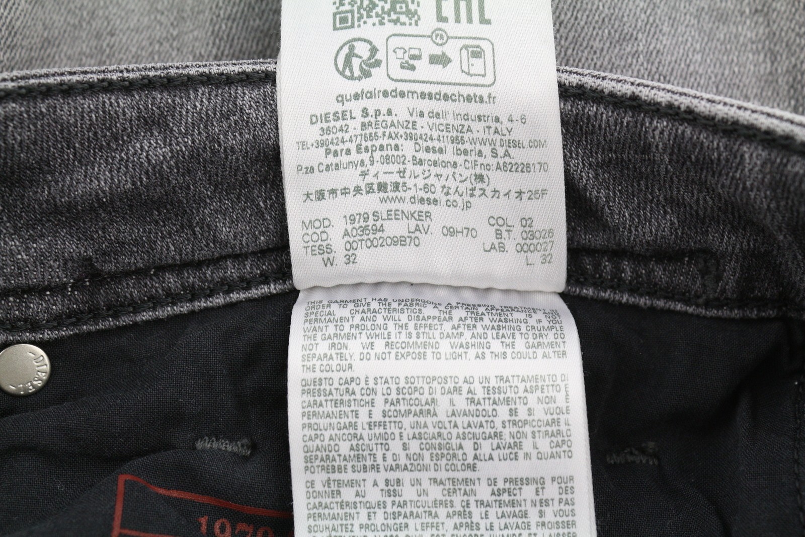 DIESEL 1979 Sleenker 09H70 Men Jeans W32/L32 Skinny Grey Distress Low RRP250 *