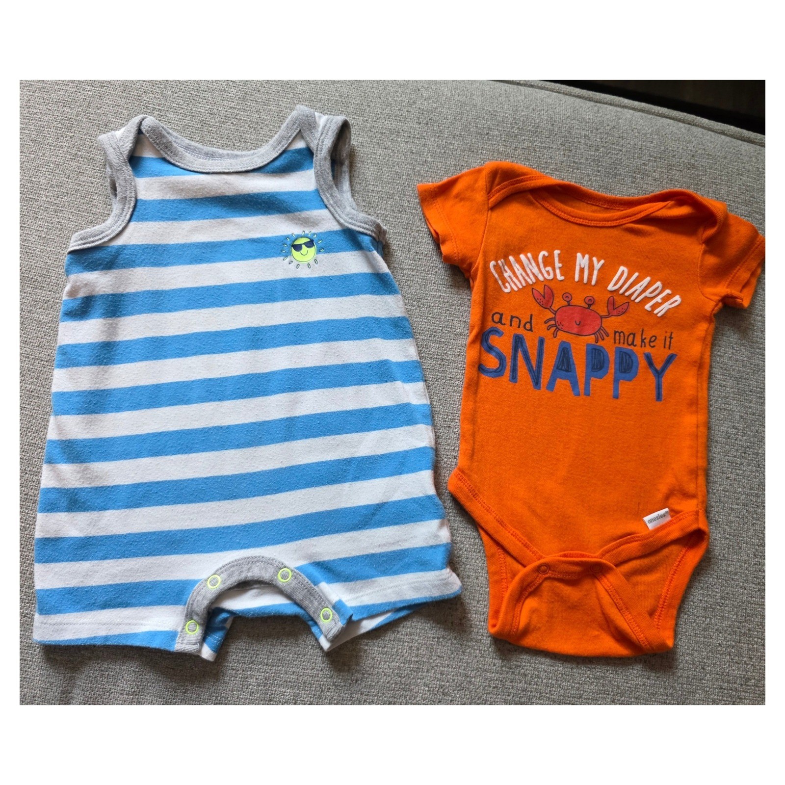 Cat & Jack Beach Bum Romper & Gerber Snappy Crab Onesie Bundle 0-3 Months