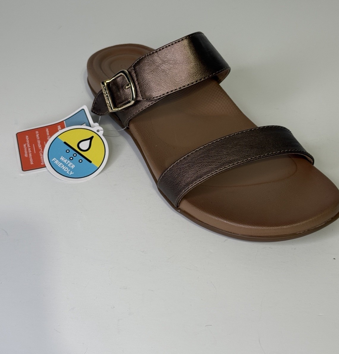 Aetrex Mimi Slide Sandals Womens Orthotic Metallic Bronze AE214W Brown Size 8.5