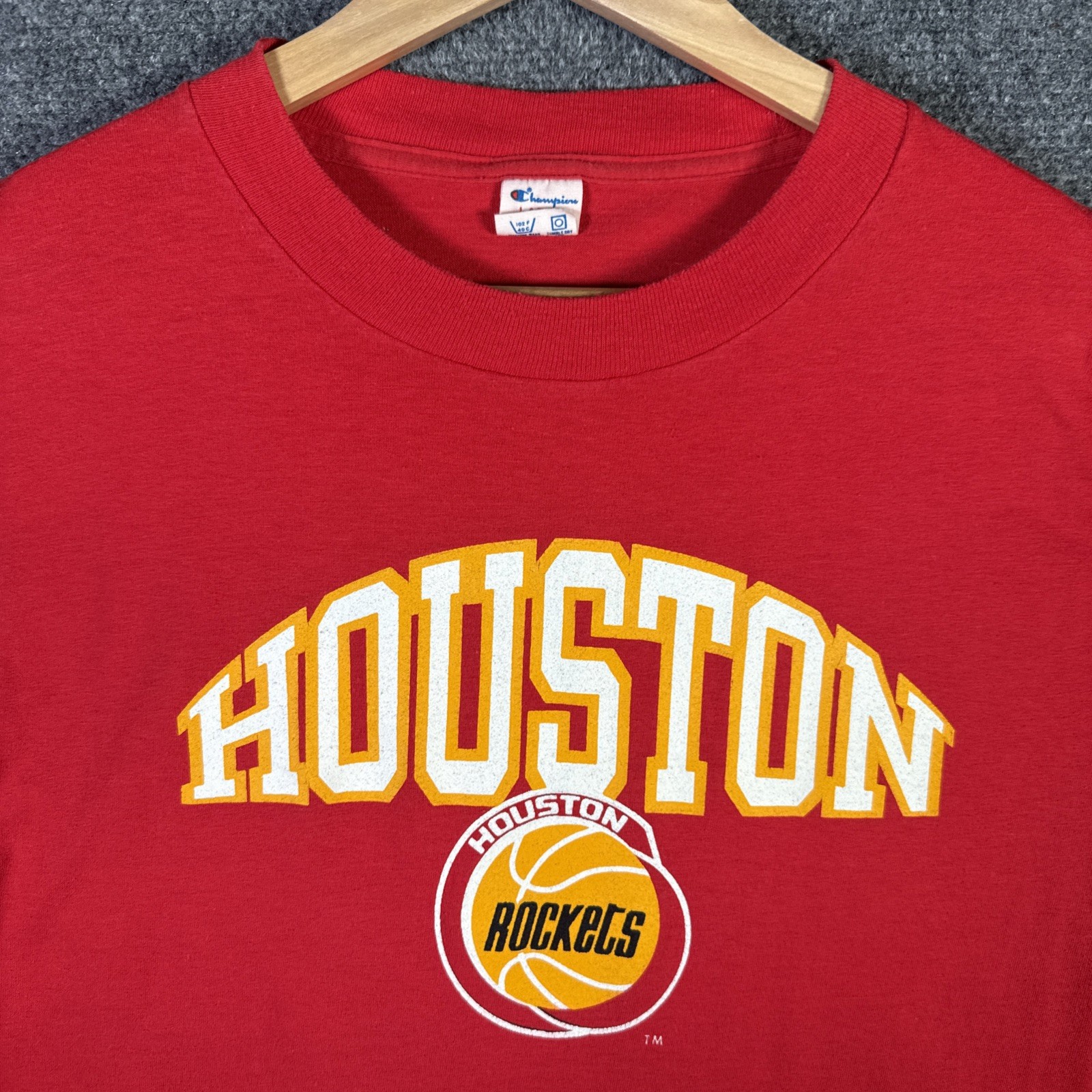 Vintage Houston Rockets Shirt Mens Large Red 80s Champion Basketball NBA Sports