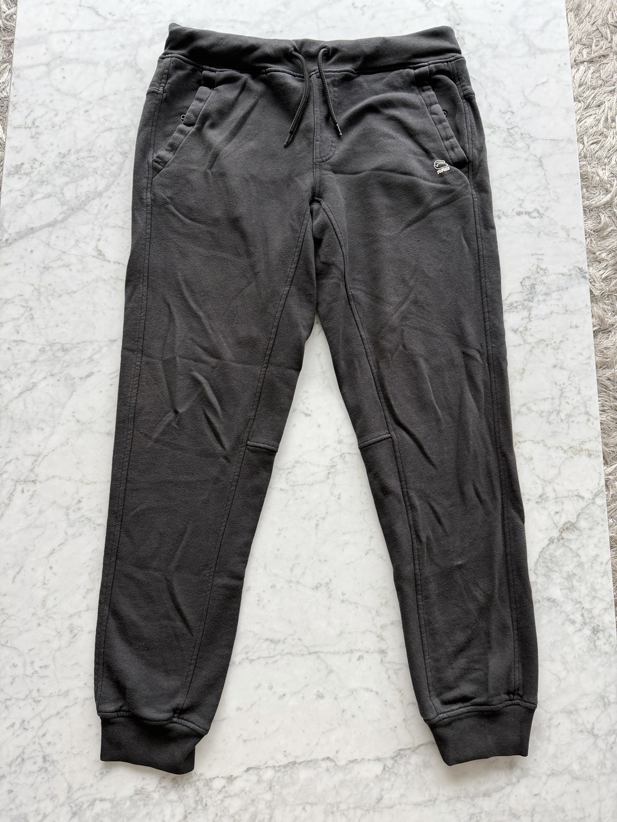 G-Star Raw Black 5 Pocket Design Sweatpants Pants Logo Slim Tapered Cuffs Button