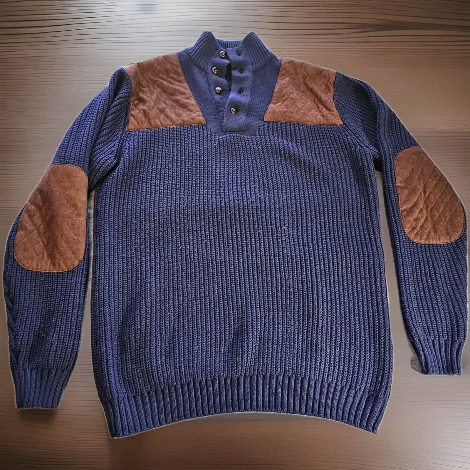 Boulder Creek Trading Company Sweater Mens Large Tall Blue With Brown Elbow pad