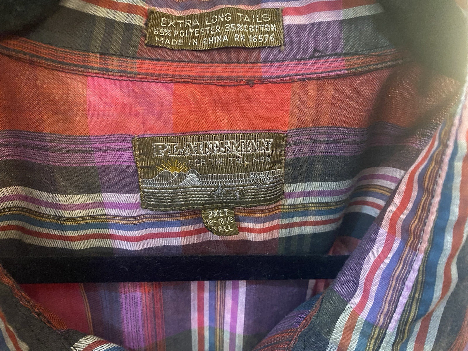 Plainsman 2XLTall Plaid Shirt Extra Long Tails Soft Cotton Blend Long Sleeve