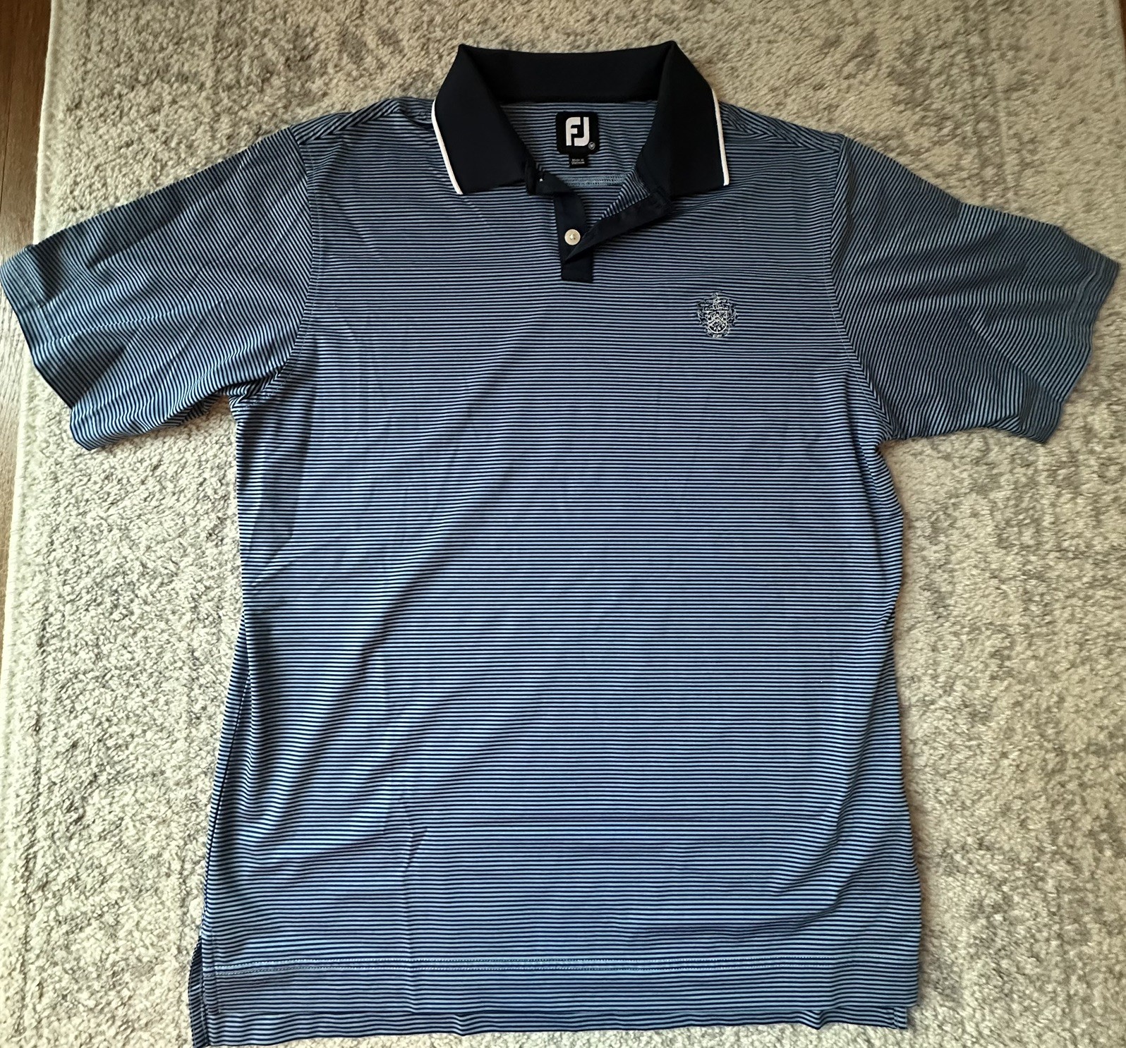 Footjoy FJ Polo Performance Golf Shirt Mens Trump National Blue Striped Medium