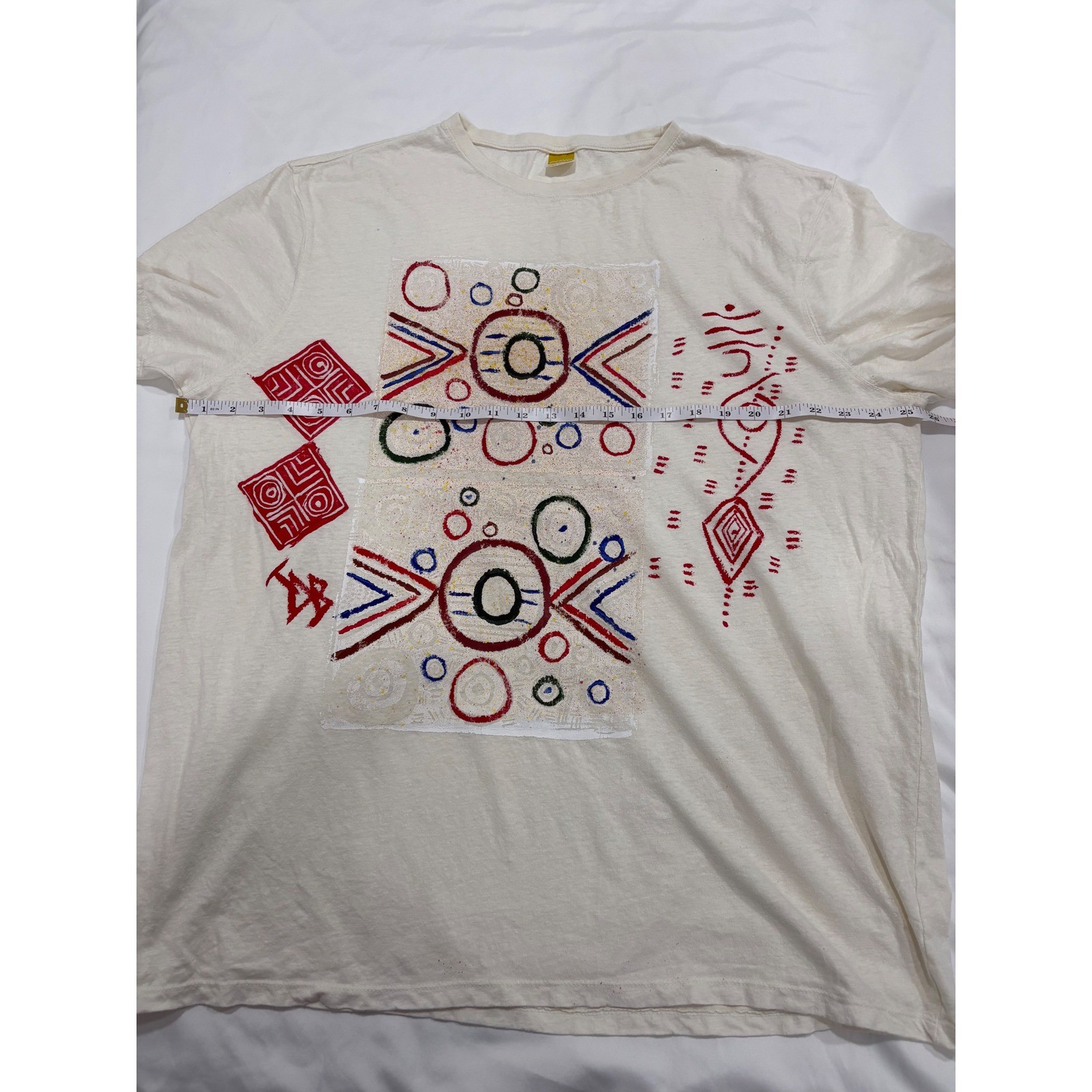 Onno Men’s Hemp Cotton Printed Graphic Tee Cream XXL Geometric Aztec Southwest