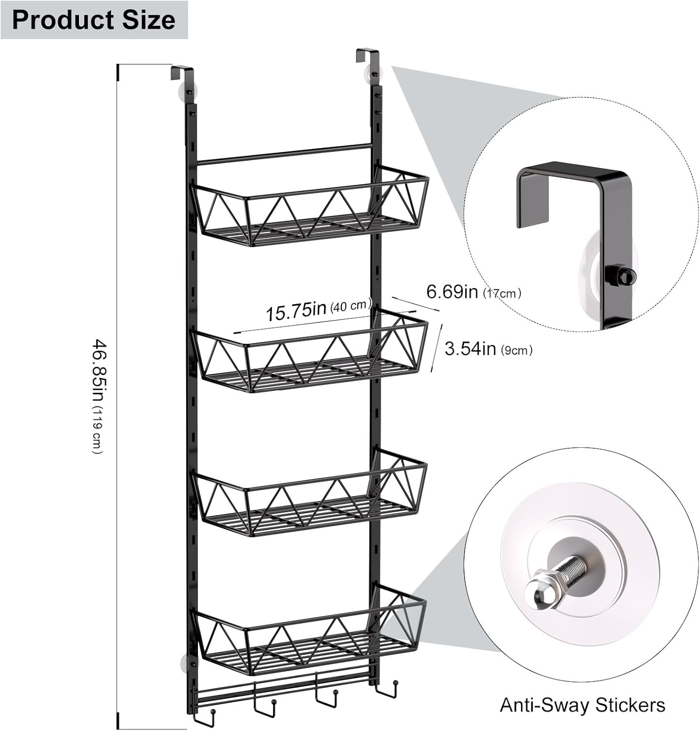 Purse Organizer Over The Door – 5 Tier Handbag Organizer with 4 Adjustable Metal