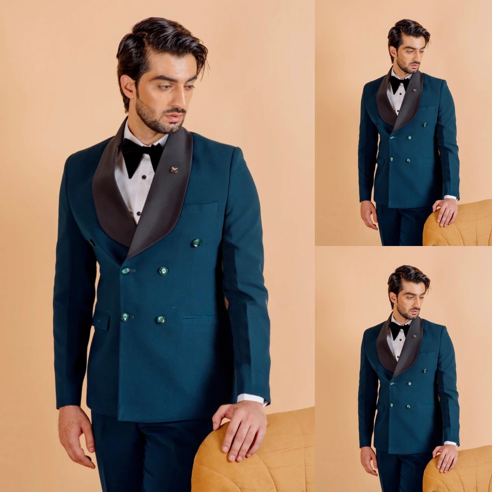 Navy Mens Suits Groom Tuxedos Workwear Shawl Lapel Dinner Party Coat Jacket