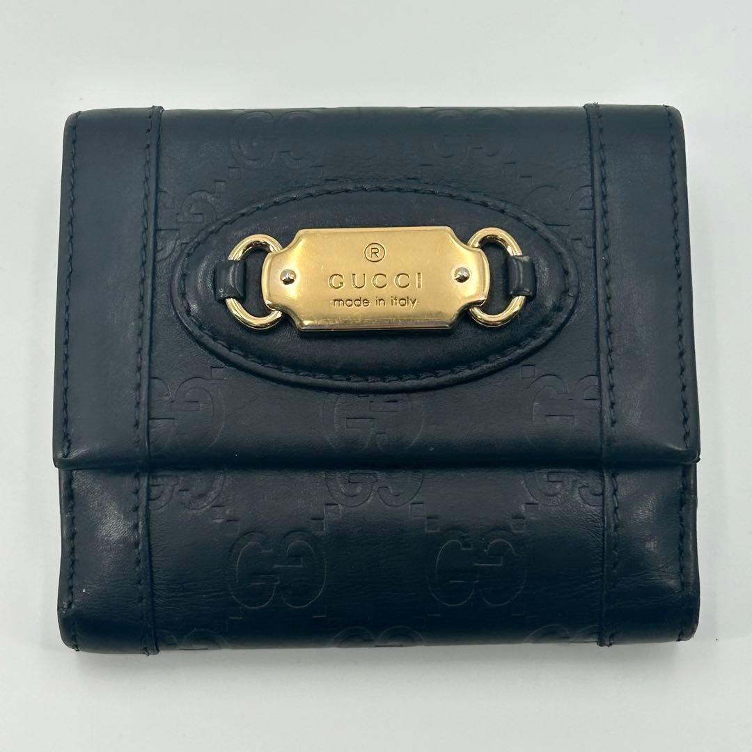 Excellent condition GUCCI Folding Wallet Horsebit Plate Shima Leather Black