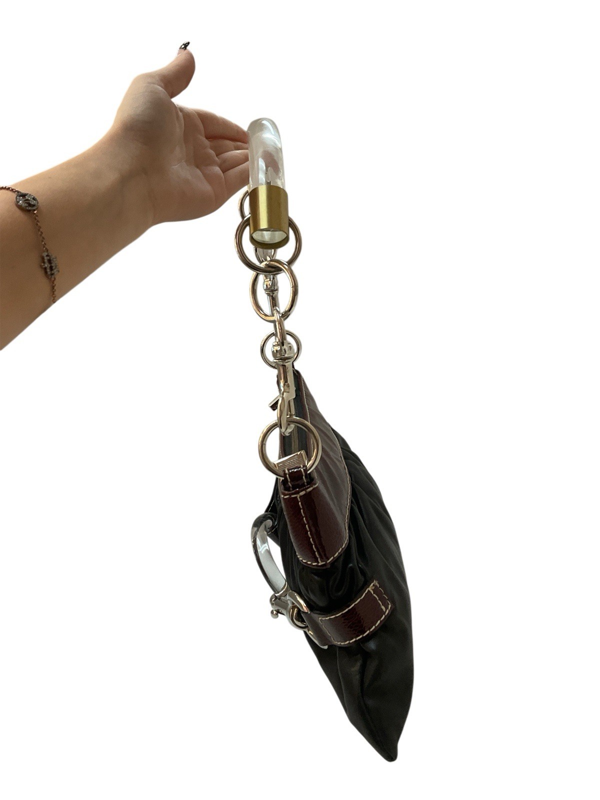 Donini Black W Brown Patent Leather Trim Bag