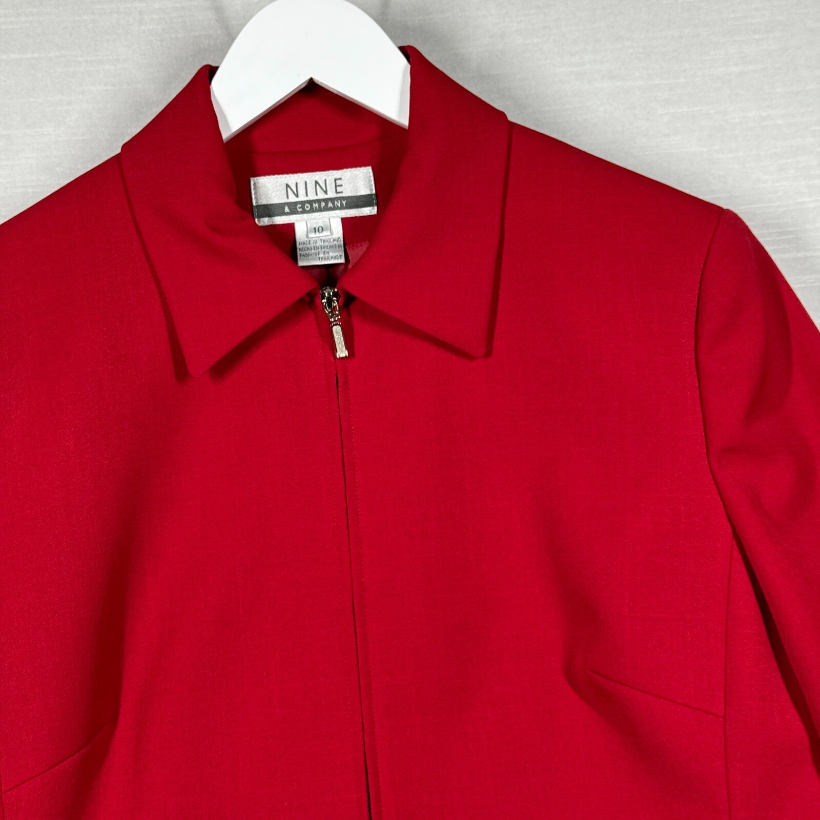 Nine & Company Jacket Womens 10 Red Casual Collared Padded Chic Work Office
