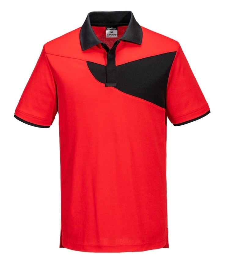 PORTWEST POLO SHIRT (CONTRAST RED WITH BLACK PANEL) X LARGE PW210 FREE POSTAGE