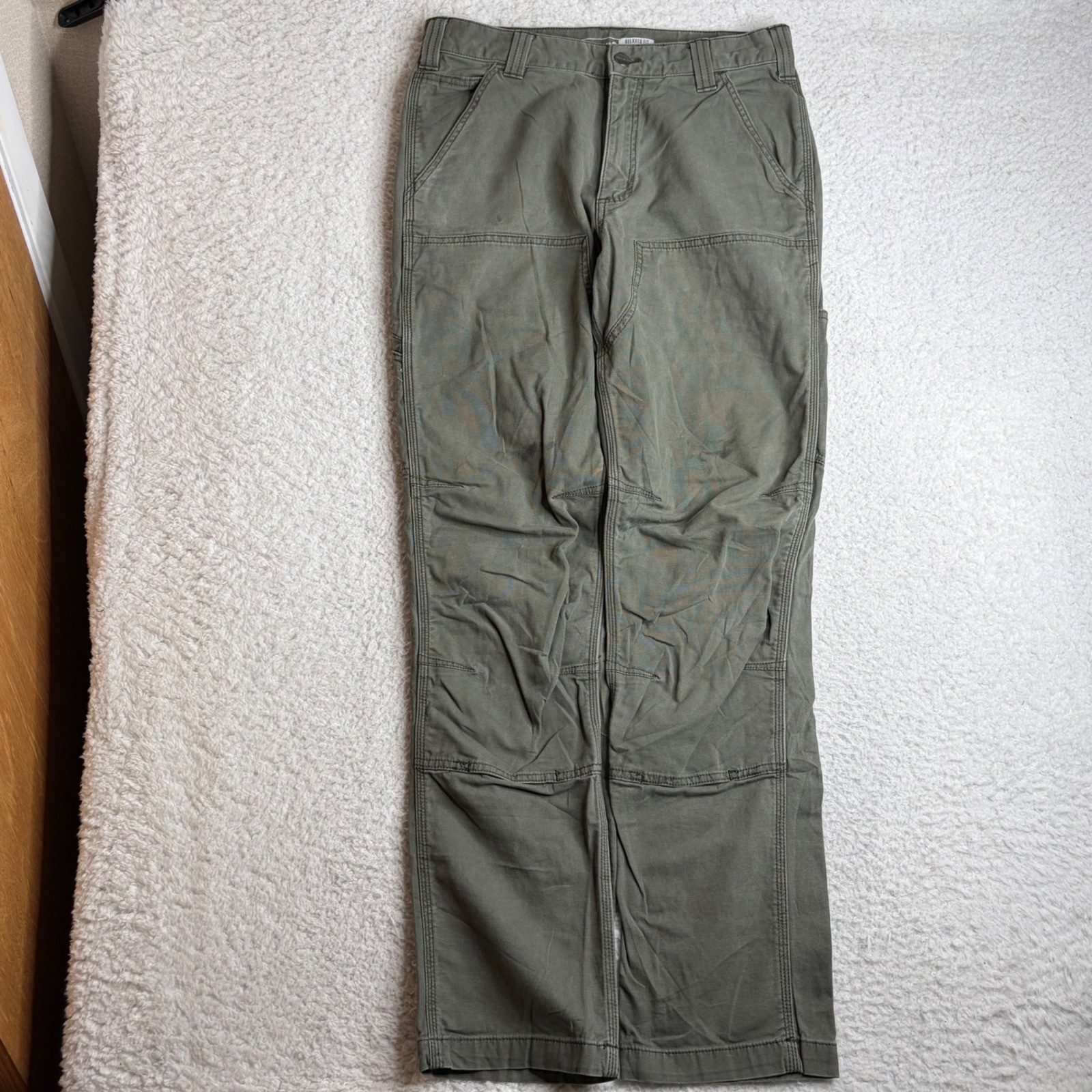 Carhartt Relaxed Fit double knee front Pants Moss Green 31×34 (32) 102802 MOS