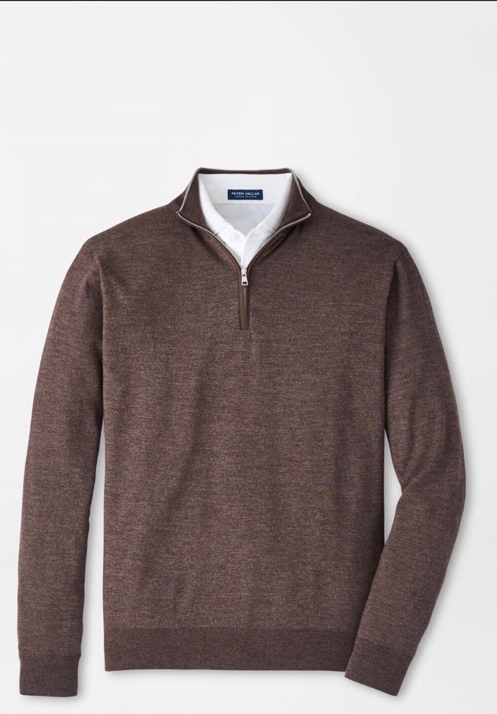 Peter Millar Excursionist Flex 1/4 Zip Mens Sweater Size Large Antique Walnut