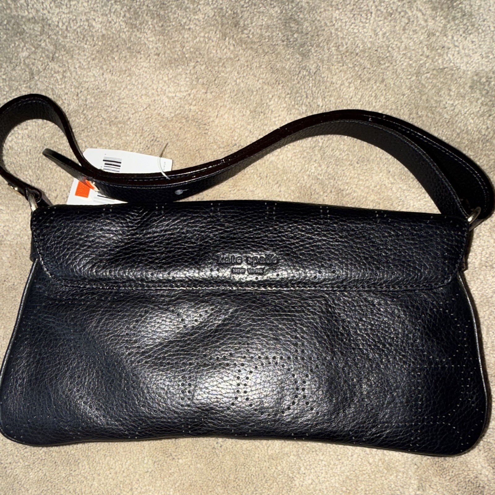 kate spade new york Small Black Pebbled Shoulder Bag Turn Lock Zip, Gold HW