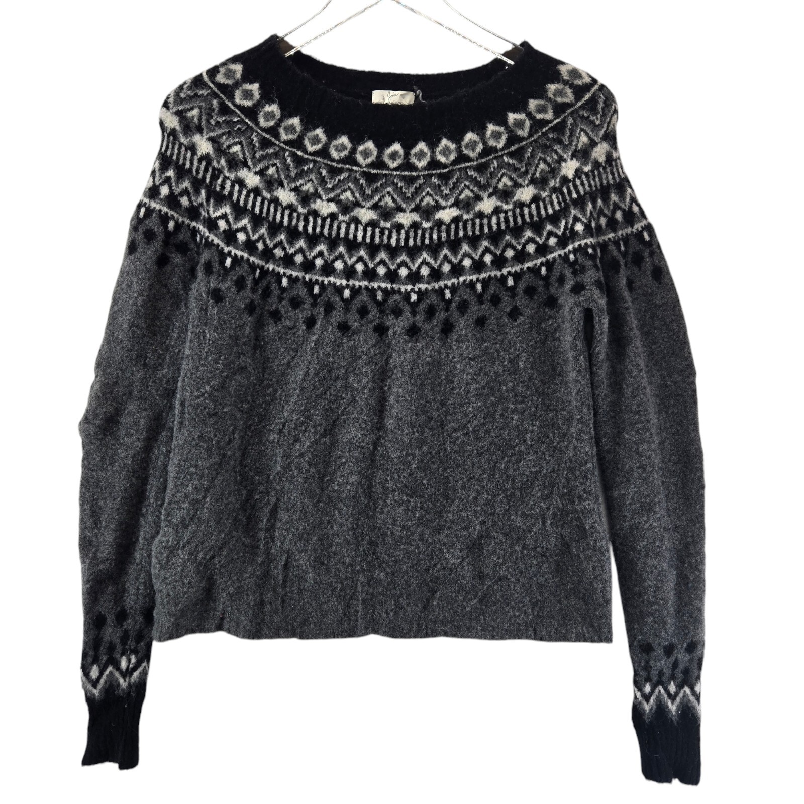 Joie Fair Isle Sweater Womens Small XS Wool Alpaca Black Gray White Preppy Prep