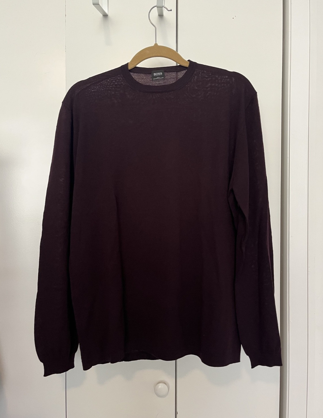 BOSS Hugo Boss Men’s 100% Virgin Wool Crewneck Sweater Burgundy Medium M