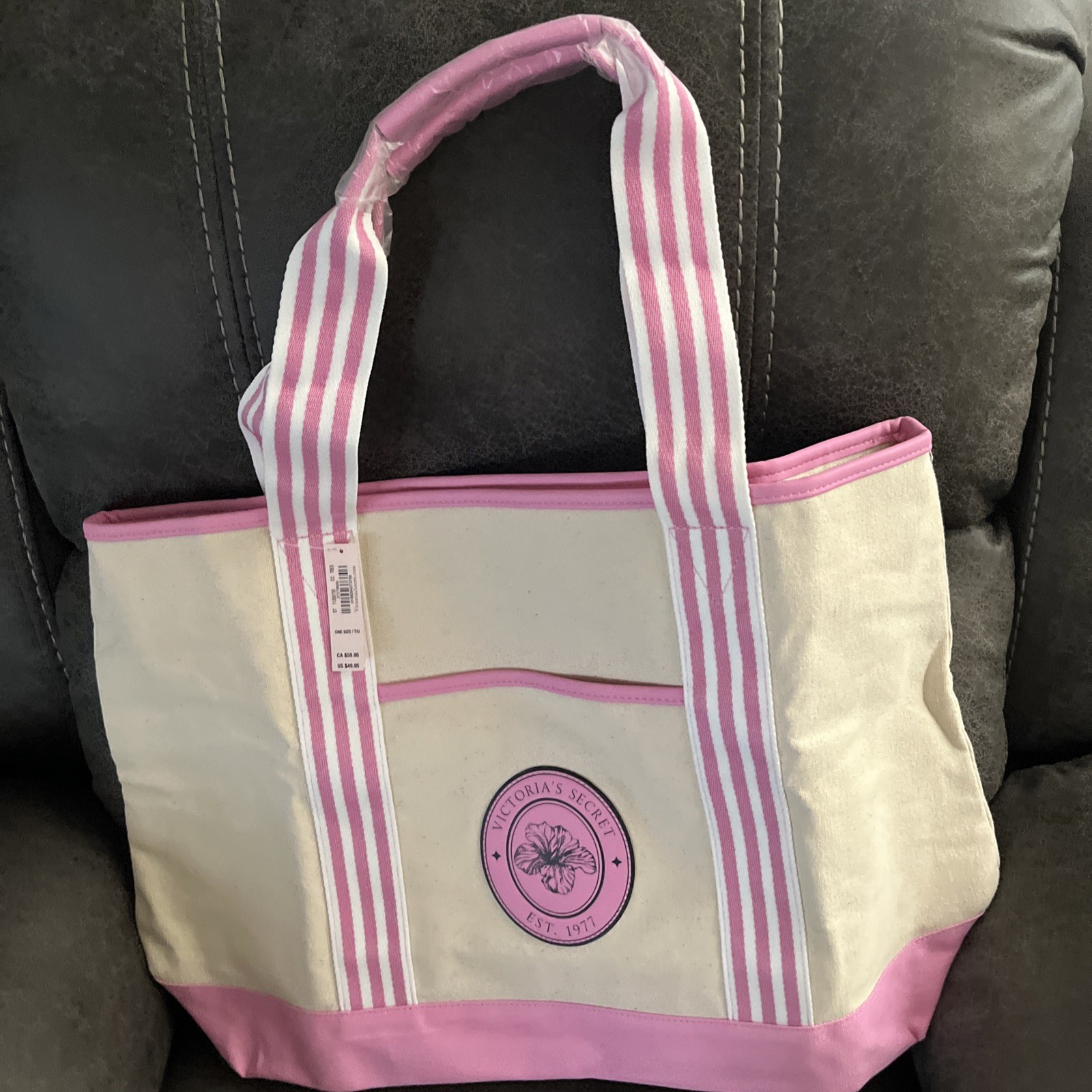 Victoria’s Secret 2026 Pink & Beige Canvas Tote Bag #4347, New with Tags