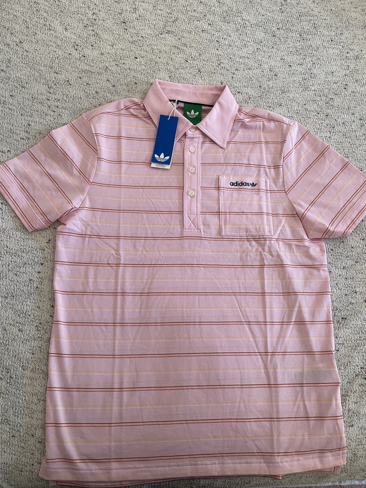 NWT $110 adidas Originals Striped Pique Golf Polo Mens Size M Clear Pink KH4305