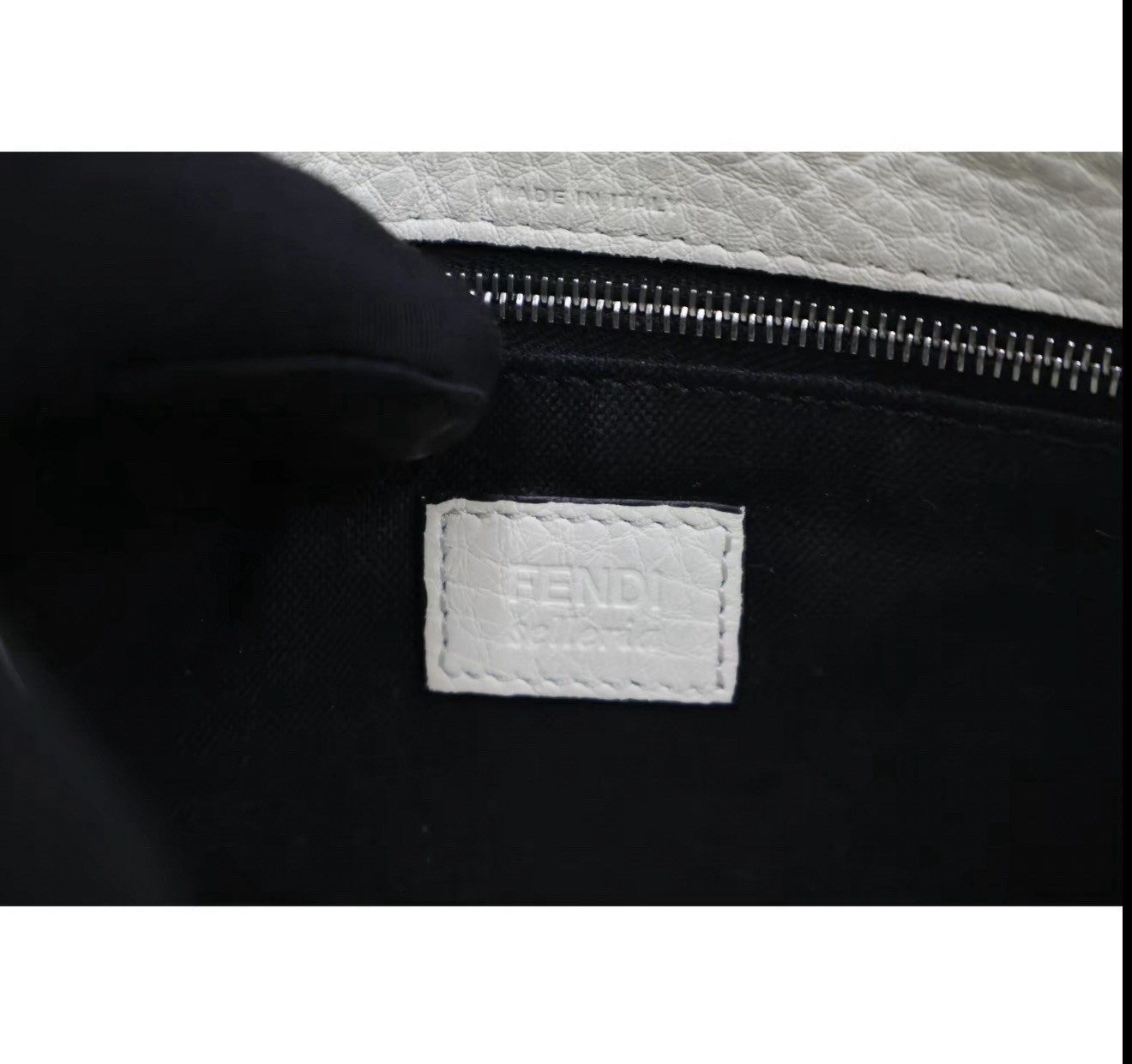 Authentic Fendi Selleria Leather Zip Pouch Clutch Black Green Wristlet Italy