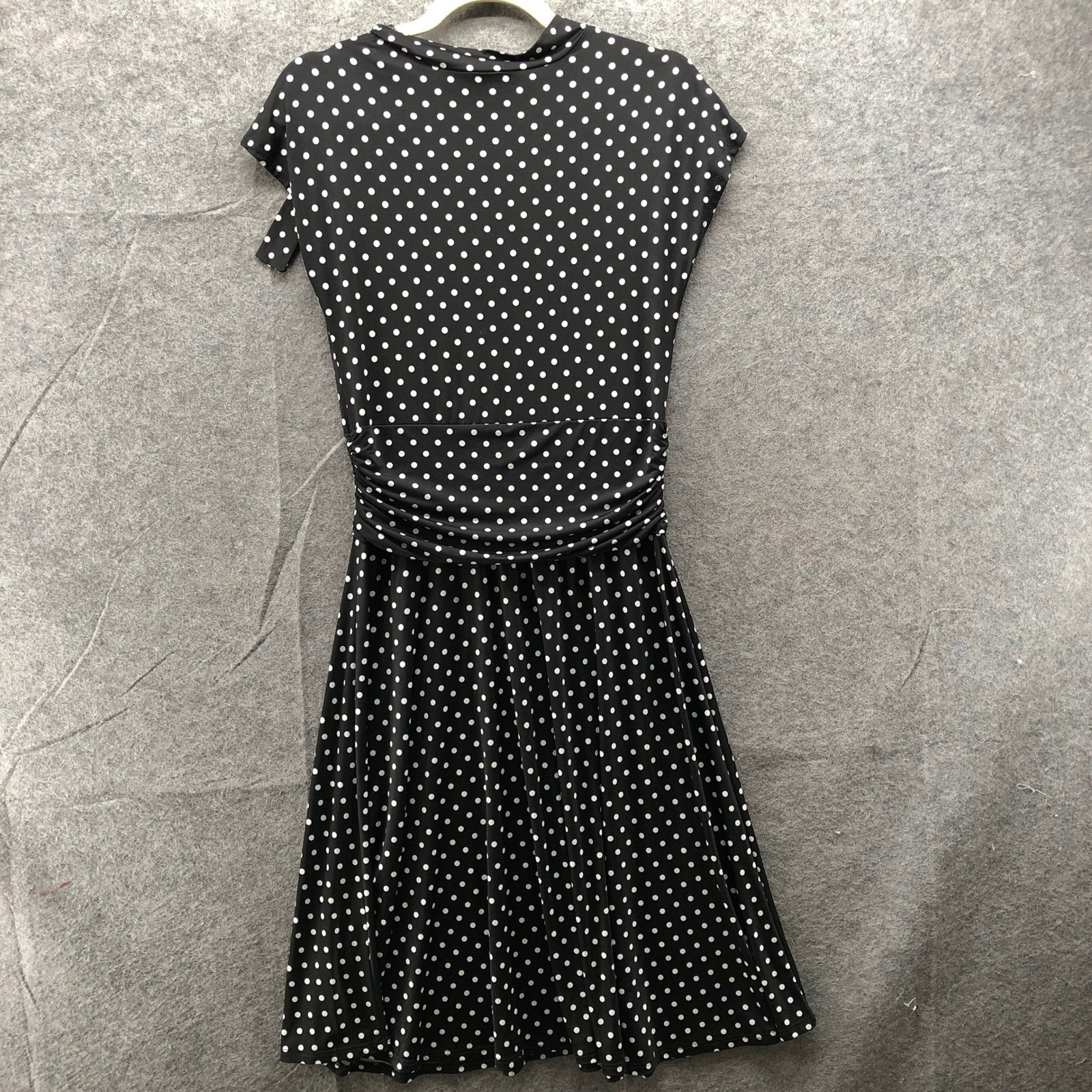Folter Polka Dot Tie Neck Dress L Black White Polka Dot Cap Sleeve Jersey Punk