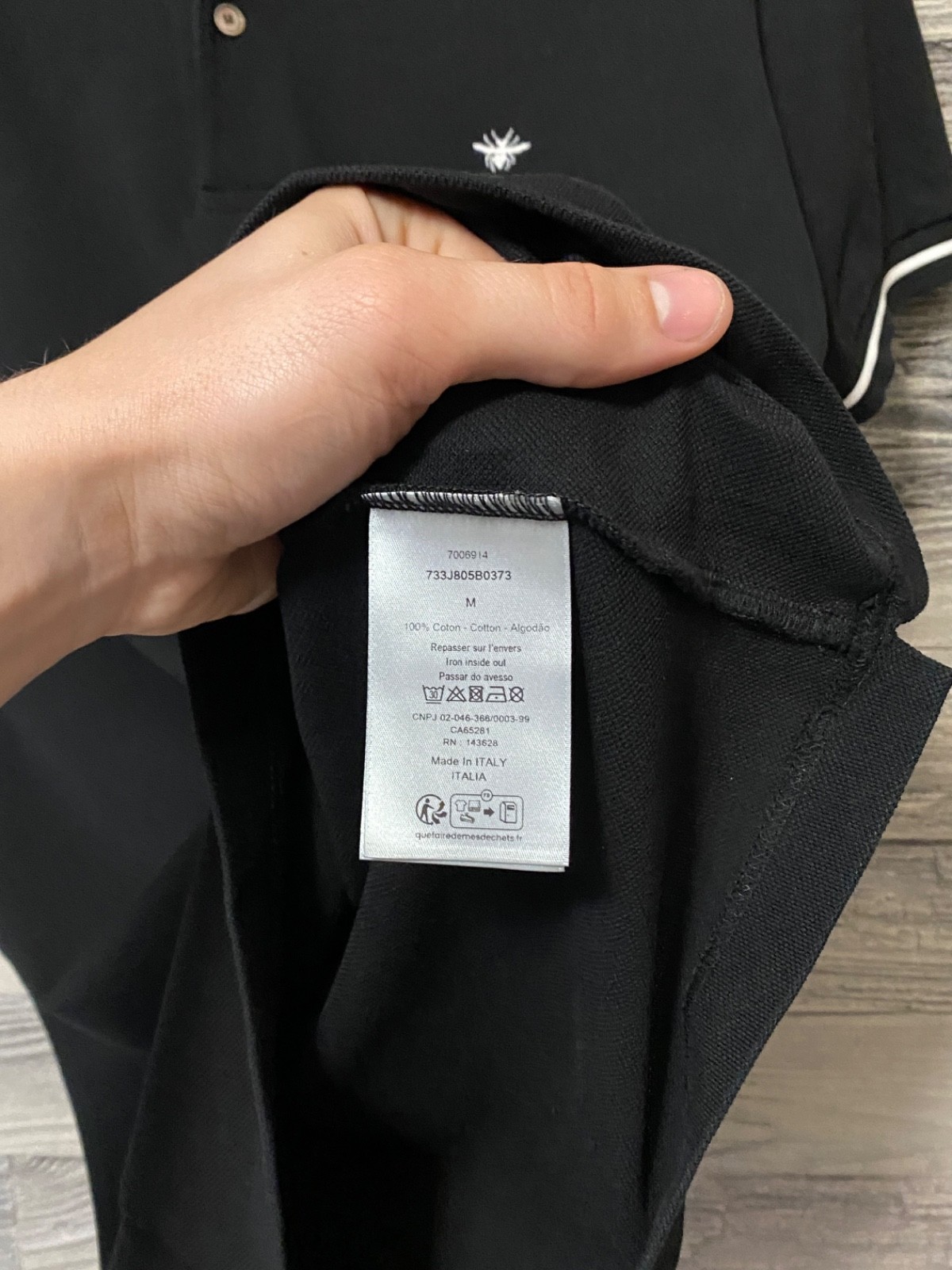 CHRISTIAN DIOR Men’s Embroidered Black Cotton Bee Classic Short Sleeve Polo Sz M