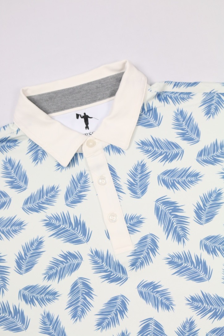 Anderson Ord Canal Polo Creme / Laguna Blue Size M Floral Wick Quick Dry Stretch