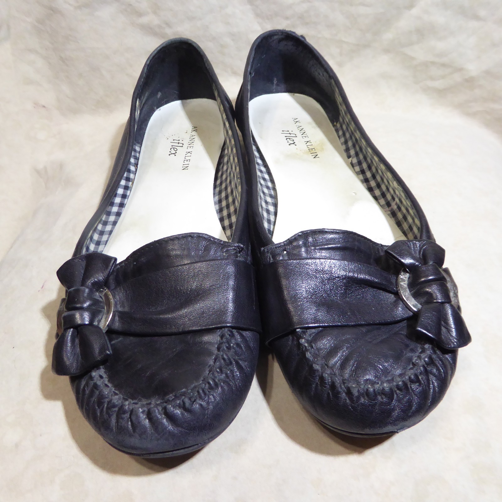 🩰 Anne Klein iFlex Kismet Slip-On Loafers sz 8.5 M Black Leather; Strap Detail