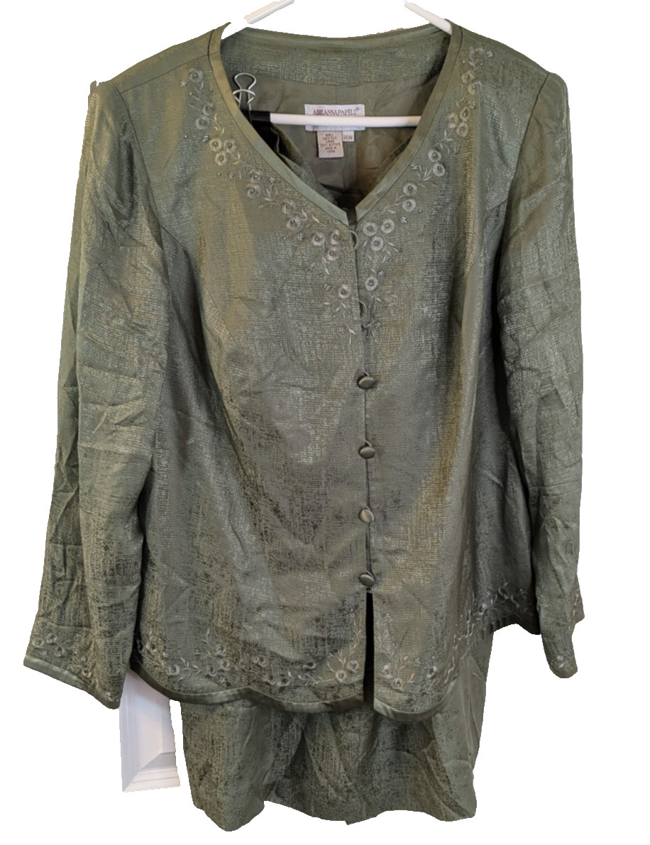 Adrianna Papell, Silk Suit, Green, Size 14W