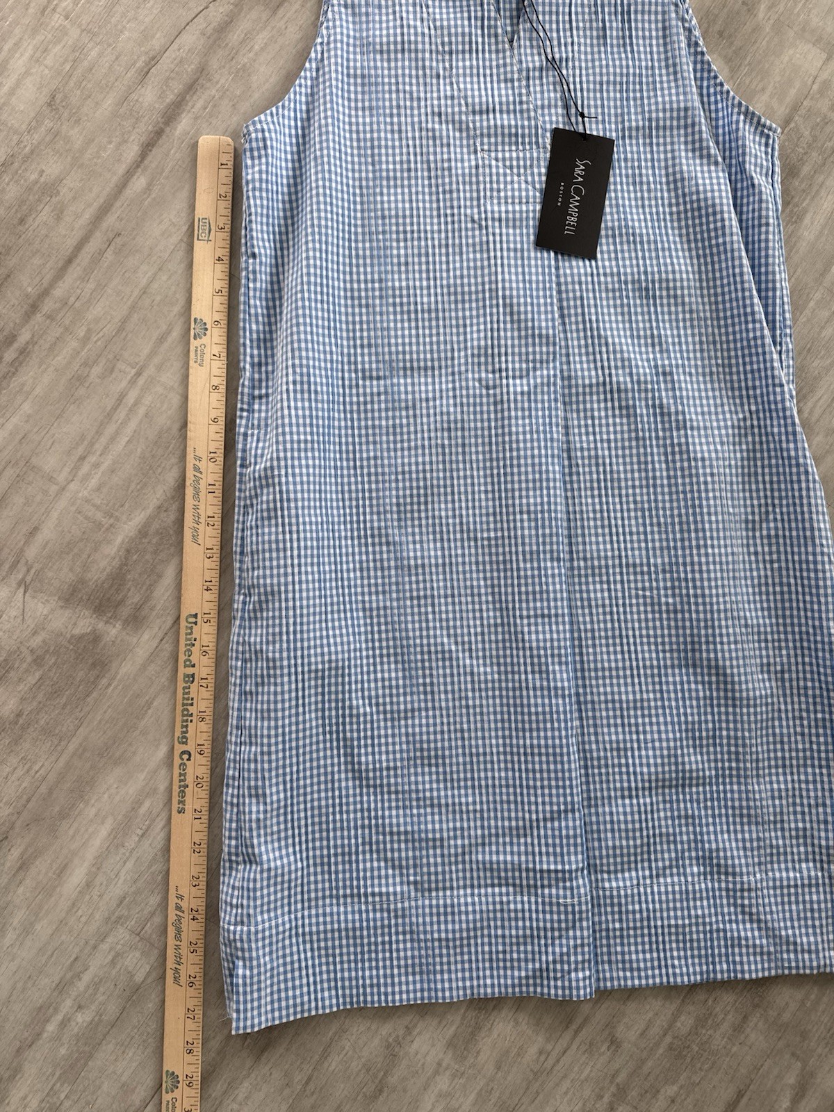 Womens Sara Campbell Aline Ruffle Neck Sleeveless Dress NWT BlueWhite Gingham XS