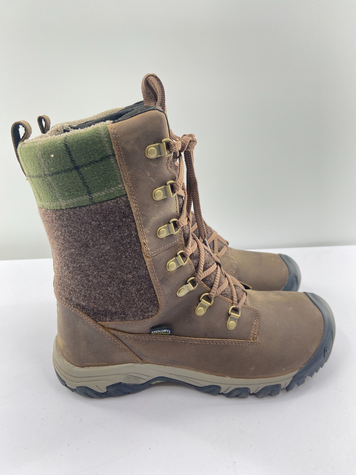 Keen Greta Tall Boot Waterproof- Dark Earth/Green Plaid- Women’s Size 10.5