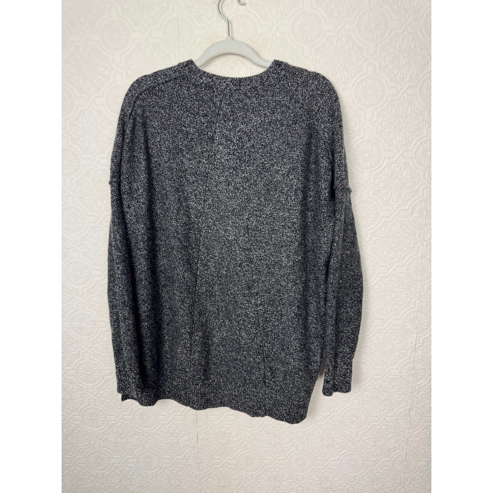 Athleta Womens Wool Cashmere Marled Knit Crewneck Sweater Black White Size M