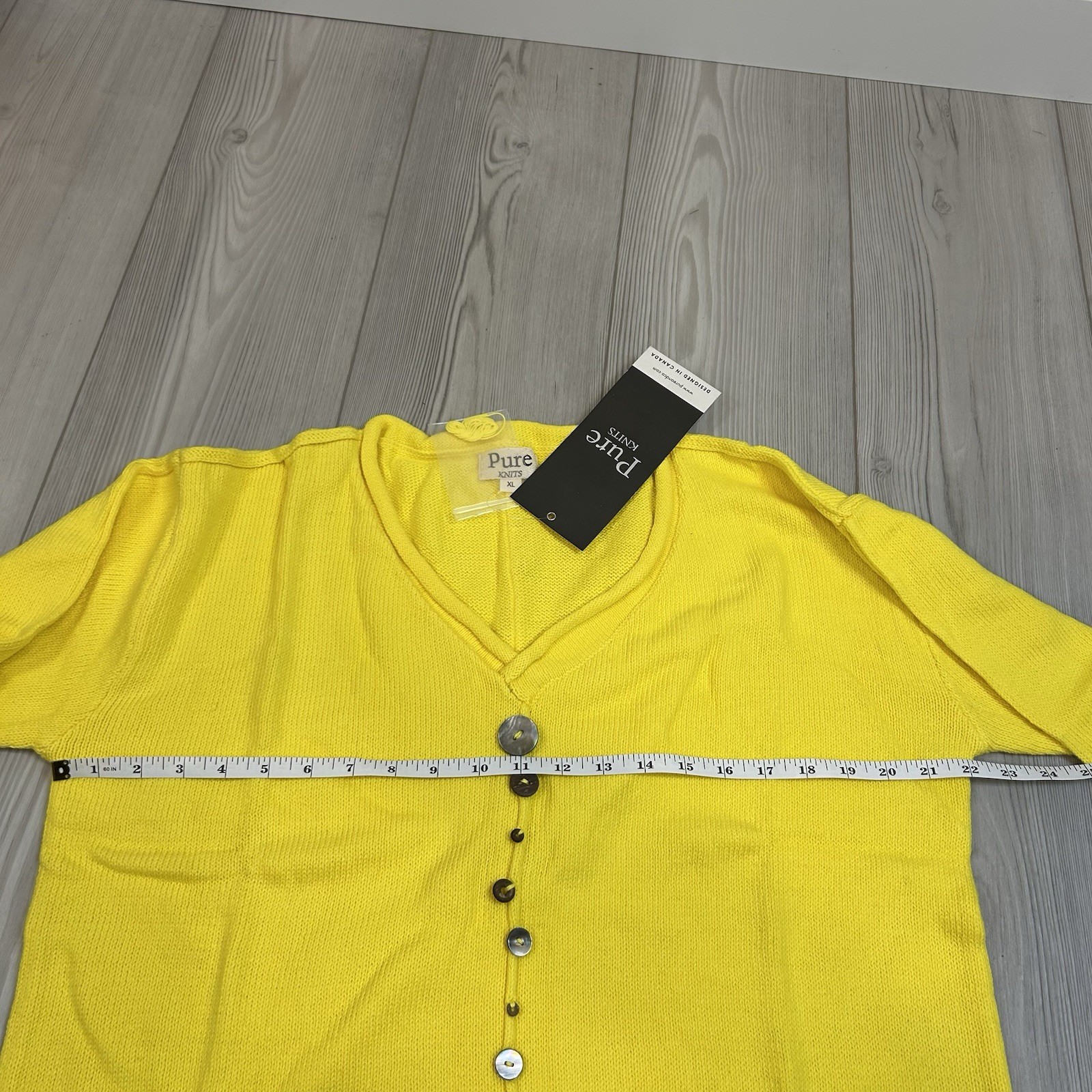 NWT Pure Knits Sweater Women’s XL Electric Yellow Artsy Buttons Iris Pullover