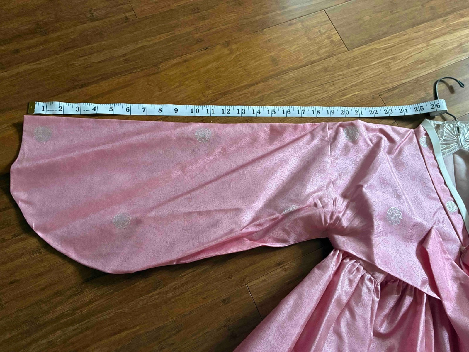 Vintage authentic Korean hanbok dress, pink with metallic silver, small