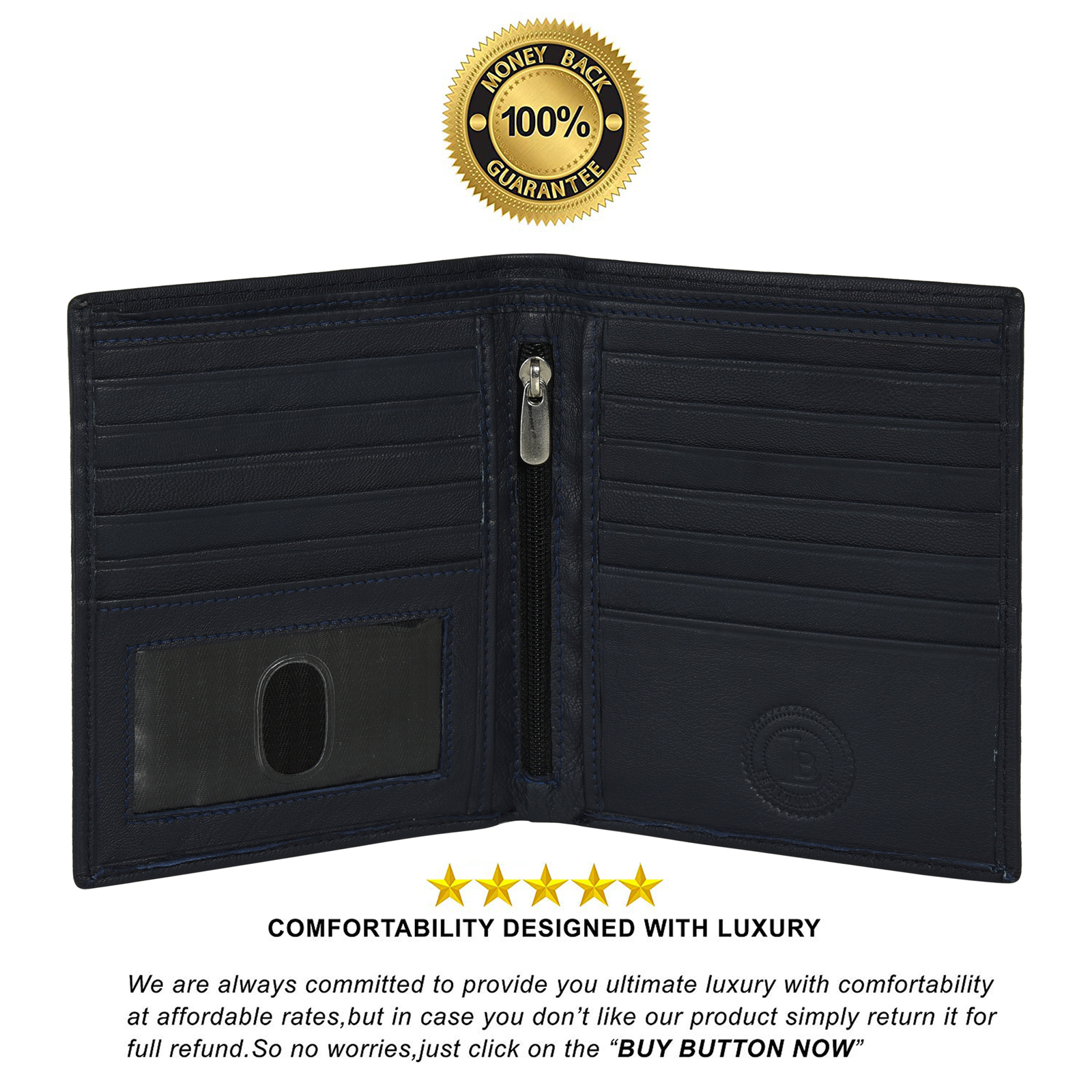 Leatherboss Genuine Leather Men RFID Credit Card Holder Bifold Wallet, Black