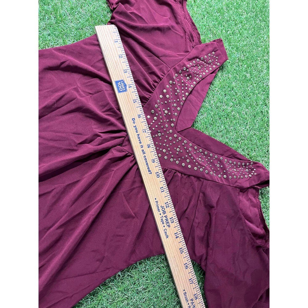 Liberty Wear Burgundy Studded V-Neck Top, Small, Made in USA