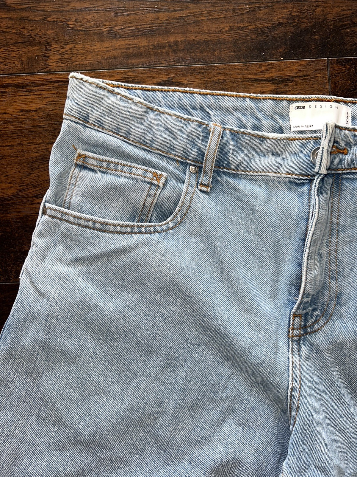 ASOS DESIGN Classic Rigid Denim Shorts in Light Stone Blue Wash Men Size W 34