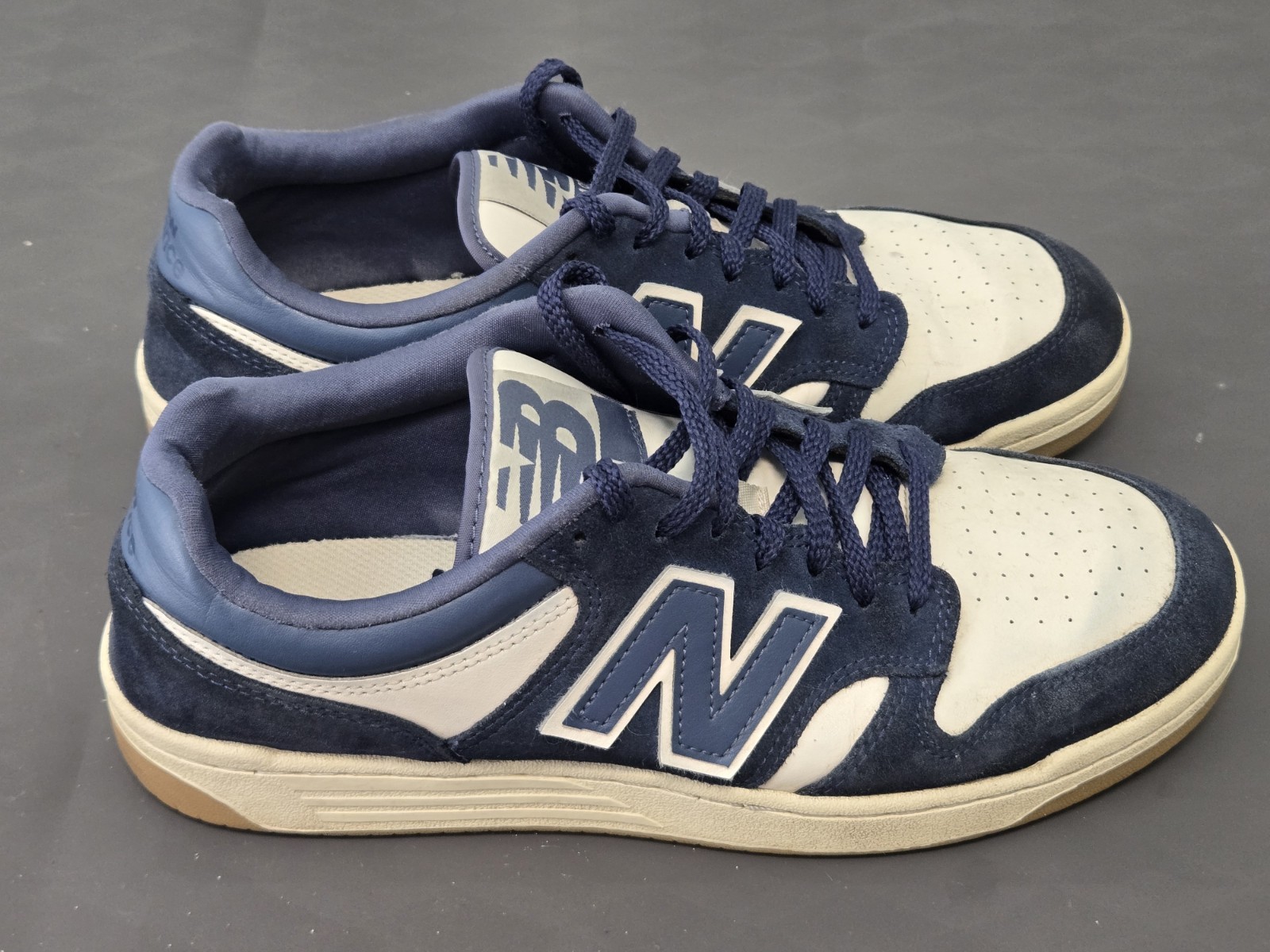 New Balance BB480 Mens Athletic Casual Shoes White/Navy Blue BB480 Size 10