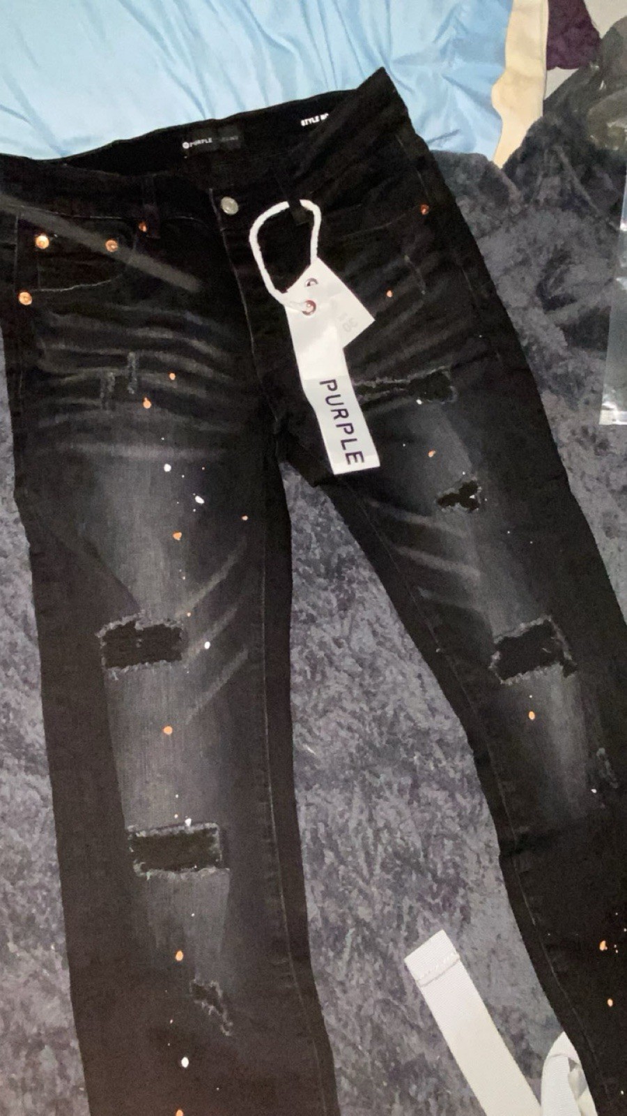 Purple Brand Men’s Black Distressed Skinny Slim Fit Denim Jeans Streetwear New