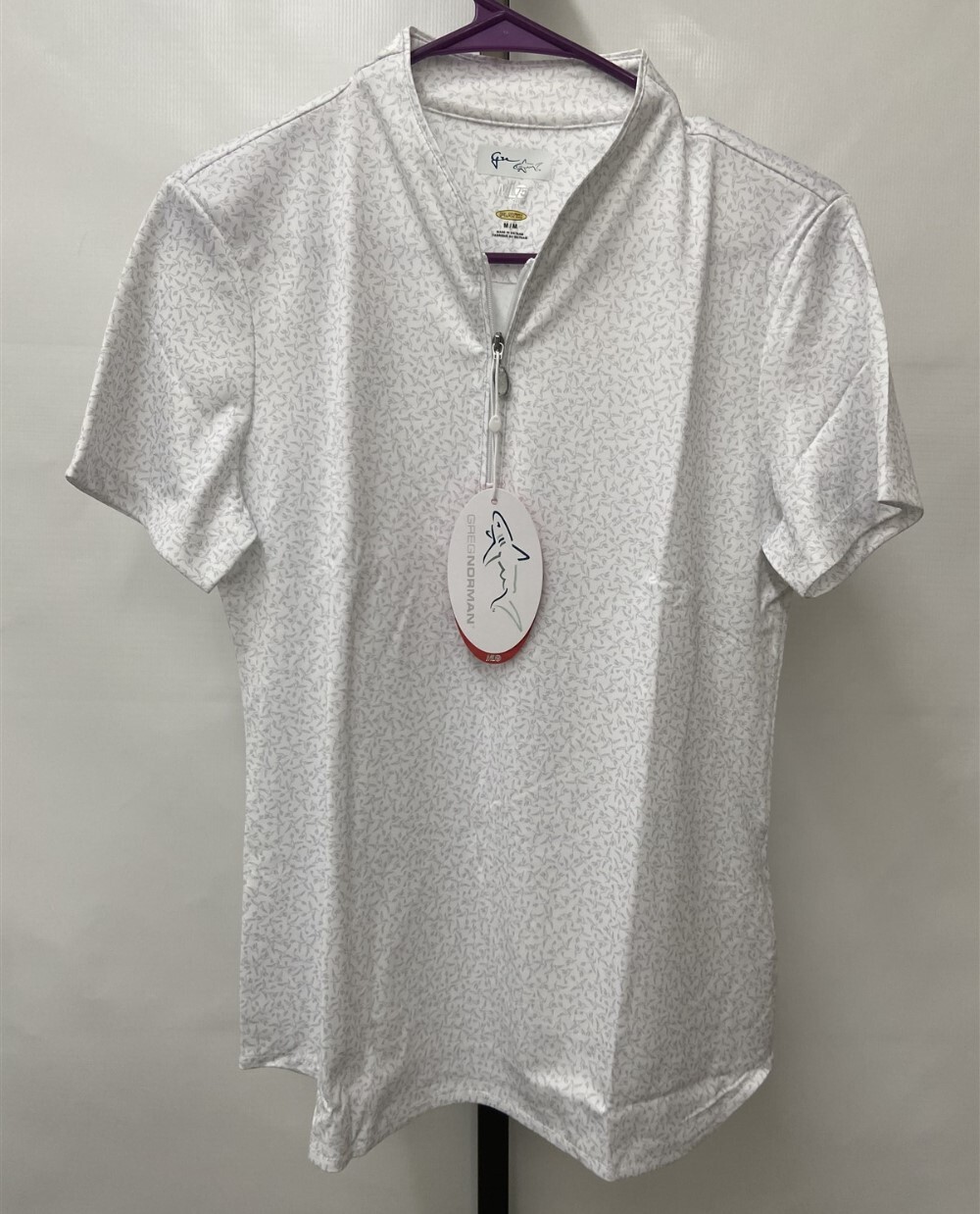 Greg Norman White Hummingbird Printed Tulip Short Sleeve Golf Polo Choose Size