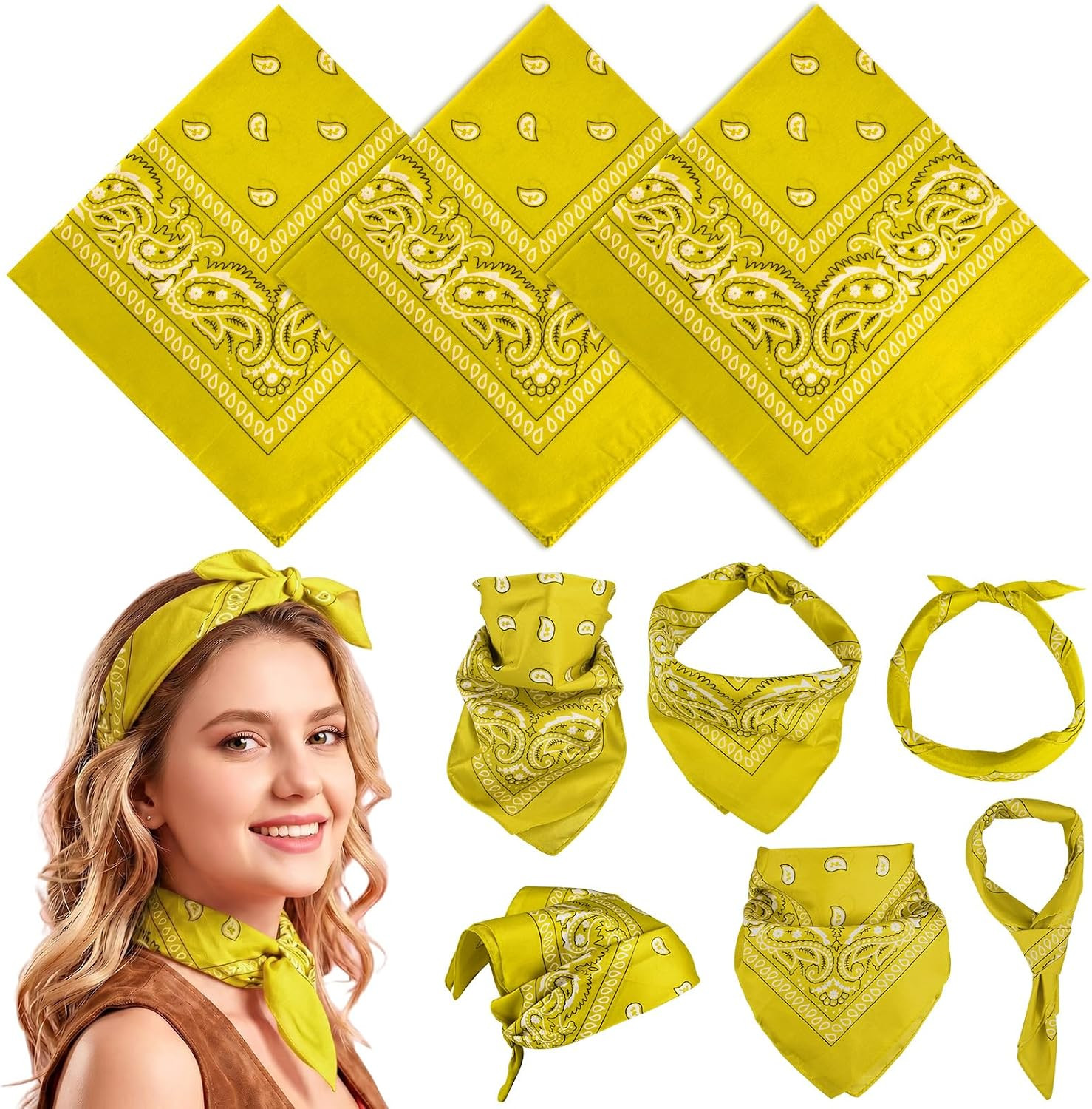 Bandanas Bulk Paisley Pattern for Women Men, Head Scarf Cowboy Bandana Neon Hand