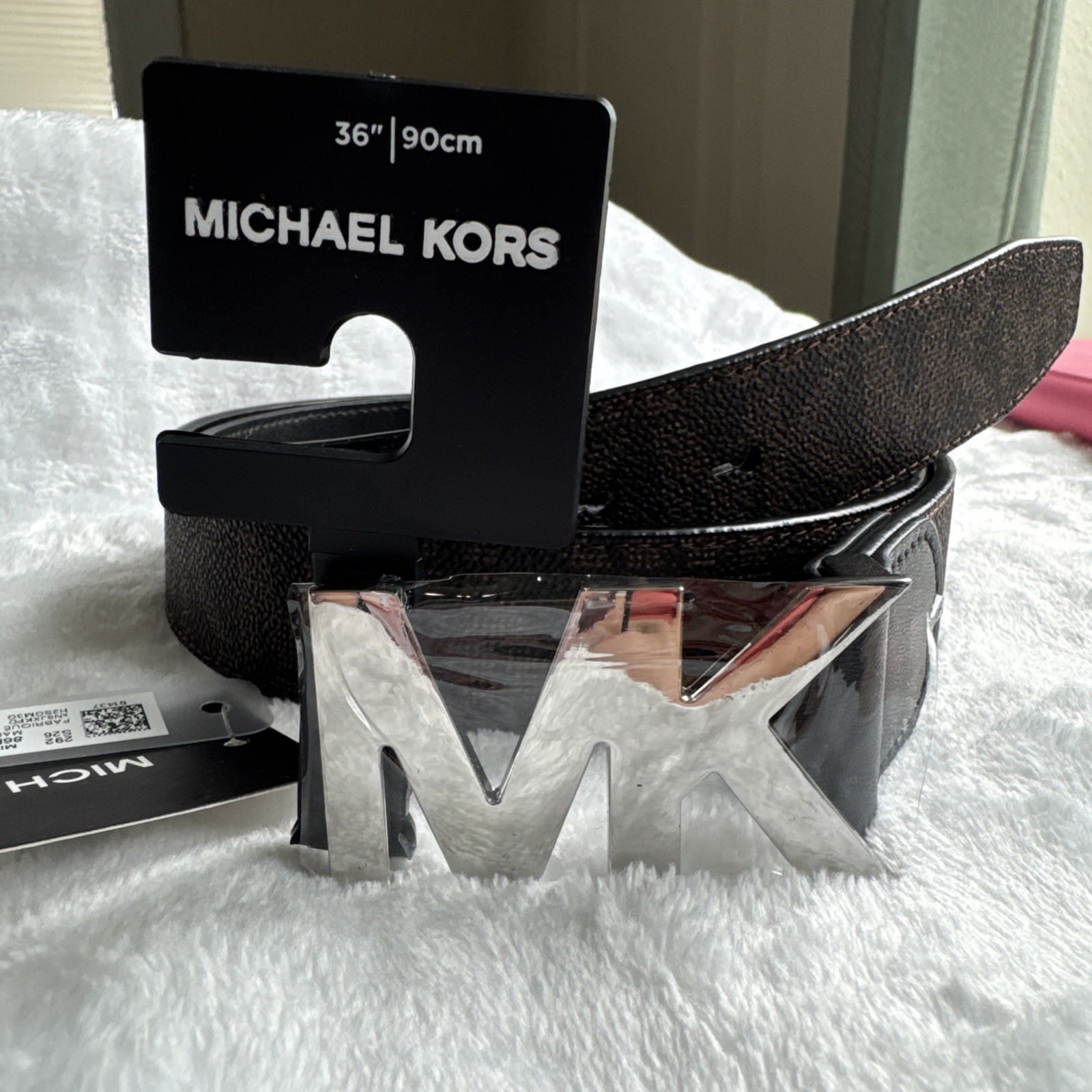 ORIGINAL Michael Kors Men’s Black/Brown Logo Buckle Dress Belt Size 36 NEW